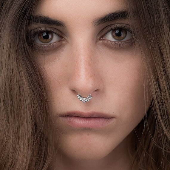 Silver Septum Ring With Stone Tribal Septum Ring 18g Silver Nose Hoop Sterling Silver Septum Jewelry Nose Piercing Etsy
