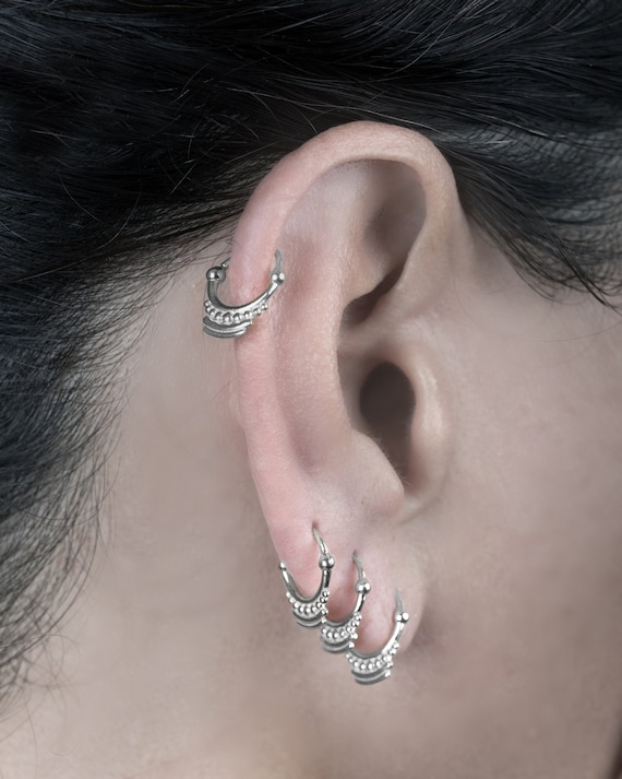 Silver Small Hoops, Indian Jewelry, Tribal Hoops, Boho Hoops
