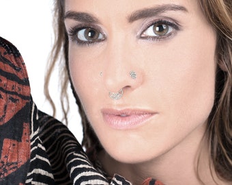 Piercing Set, Daith Hoop, Tragus Stud, Silver Nose Studs, Lotus Septum,  fits also Rook, Cartilage, Helix, Indian Nose Piercing, 18g, 20g