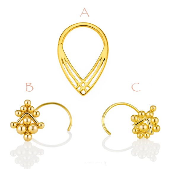 Piccola Spilla Da Naso Tradizionale Indiana In Oro Giallo - Foto 9