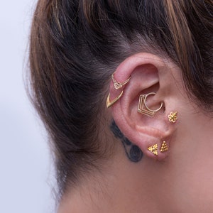 Daith Earring, Daith Piercing, Cartilage Earring, Tragus Jewelry, Helix Hoop, Rook Piercing, Indain Jewelry, 14K Solid Gold, Geometric, 18g image 4