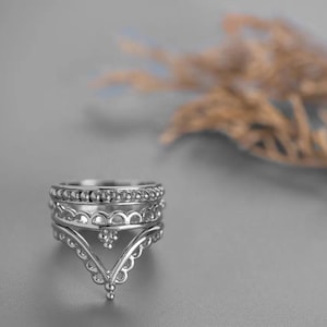 Silver Set of 3 Stackable Rings, Boho Stacking Ring Set, Women's Statement Unique 925 Sterling Silver Rings, Ethnic Tribal Ring Set
