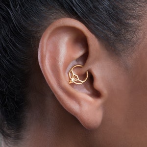 18K Gold Plated Daith Hoop Earring, Cartilage Piercing, Tragus Gold Rook Piercing, Hippie Tribal Piercing, Gold Plated Vermeil Piercing
