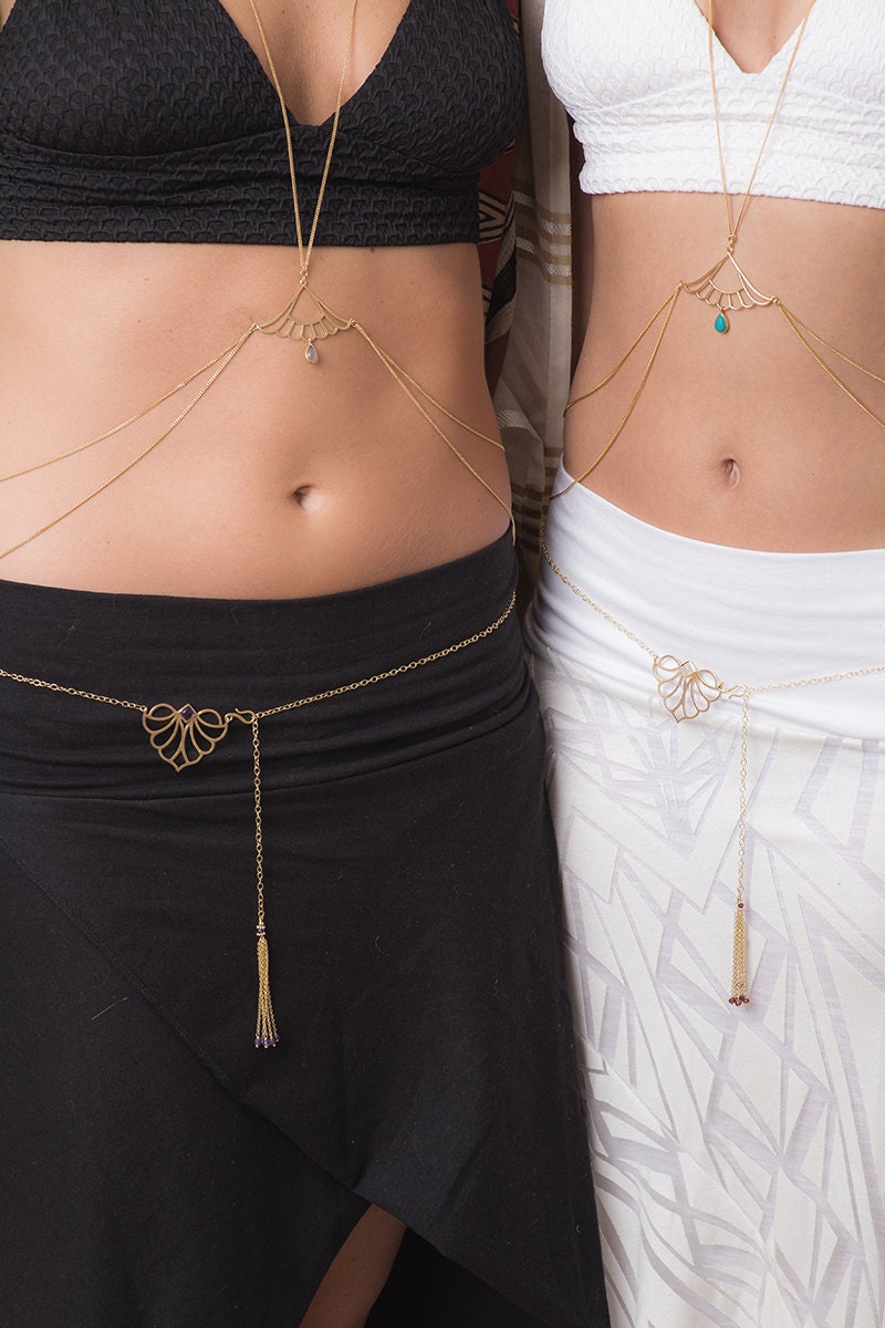 Belly Necklace With Gemstone Gold Belly Chain Waist Chain Etsy