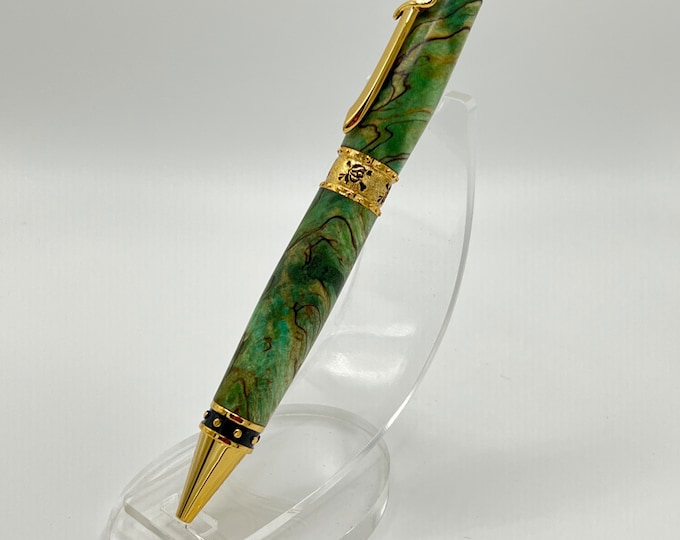 Cool Pirate Theme Pen Made With Green Dyed Spalted Tamarind Wood. One-Of-A-Kind!