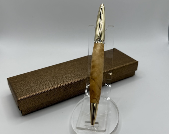 DCH02 - Buckeye Burl Wood Dutchess Pen with Crystals. Handmade Christmas Gift!  Free Gift Box!