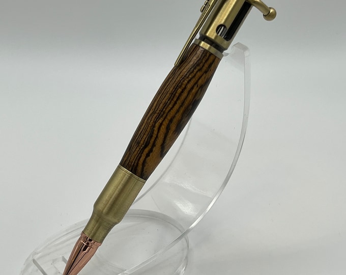 01LV - Bolt Action Click Pen Made From Cocobolo Wood. Perfect Gift for the Hunter! Really Cool!  Rifle Pen Clip!  Brass Hardware.