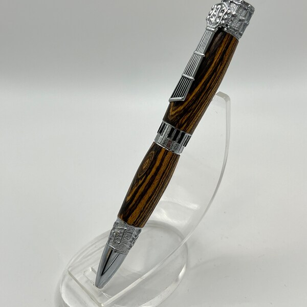 MUS - Unique Music Themed Bocote Wood Pen with Chrome Hardware. Great gift for a Musician !!