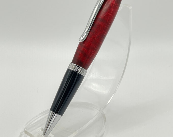 One-of-a-kind Red Stained Curly Maple Wood Executive Pen.