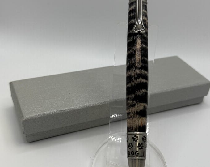 DOG01 - Dog Lover Curly Maple Ink Pen - Antique Pewter Hardware