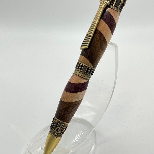 MUS - Unique Music Themed Multi-Laminated Wood Pen with Anitque Brass Hardware. Great gift for a Musician !!