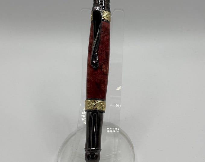 Reddish Pink Maple Burl Wood Ink Pen - One-of-a-Kind Gift