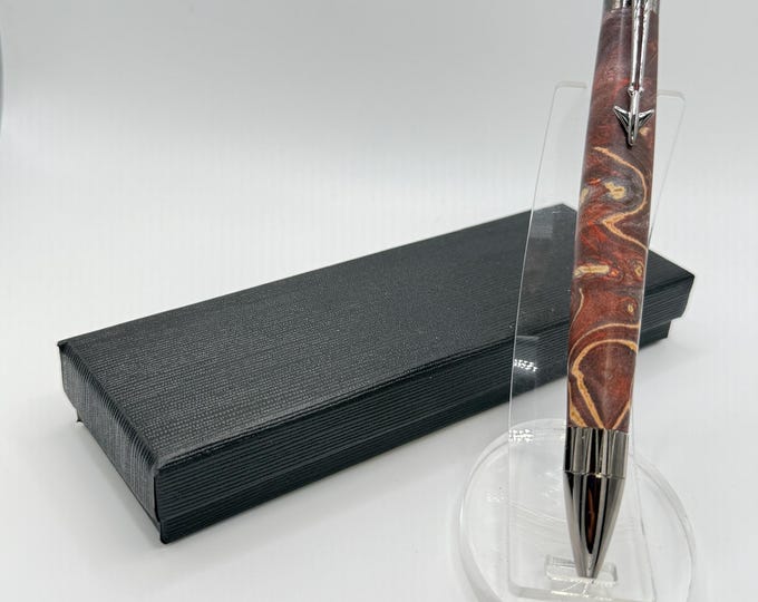 JET02 - Jet Aircraft Ink Pen: Double Dyed Maple Burl Wood, Turbine Clip