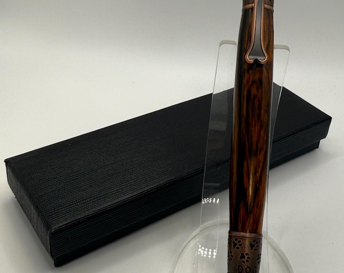 DOG03 - Unique Dog Theme Cocobolo Wood Pen - Antique Bronze Hardware. Wood Looks Like Brindle.