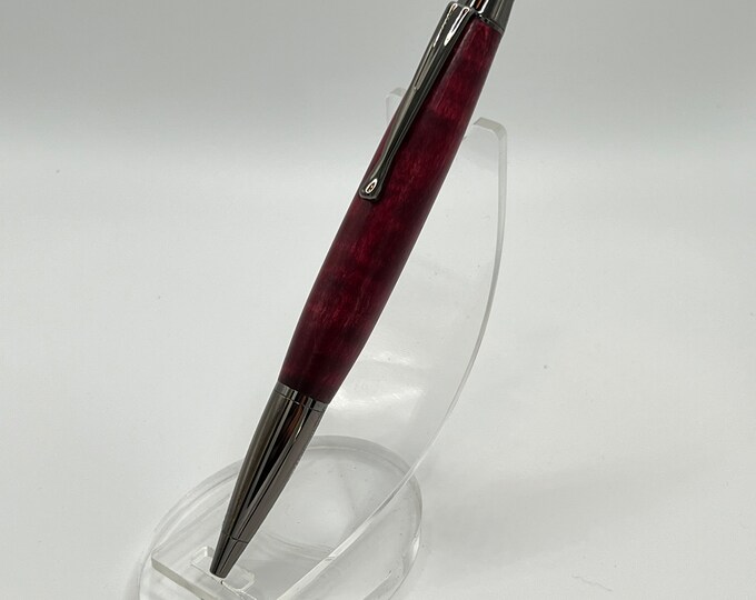 01GC - Beautiful Red Dyed Curly Maple Wood Click Pen. Includes free gift box!
