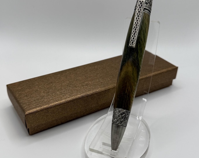 Celtic Pen: Green Spalted Tamirind Wood, Irish Gift