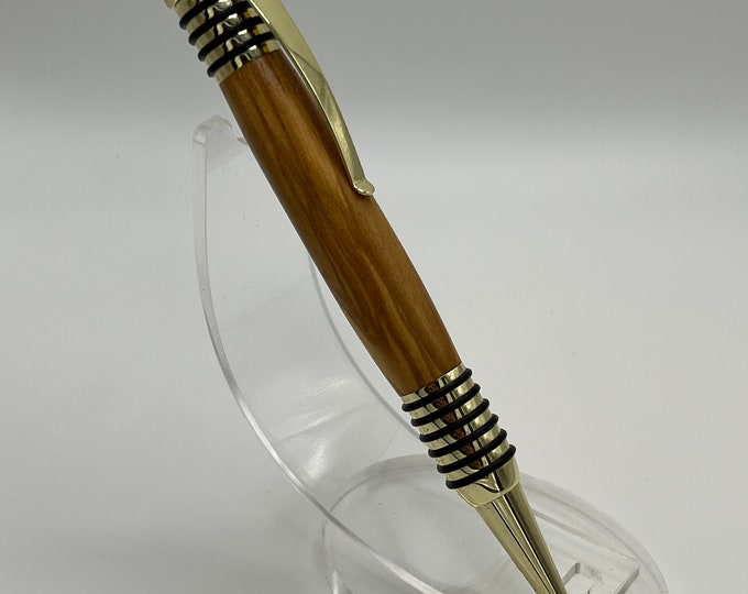01WA- Beautiful Italian Olivewood Click Pen with Gold Accents.