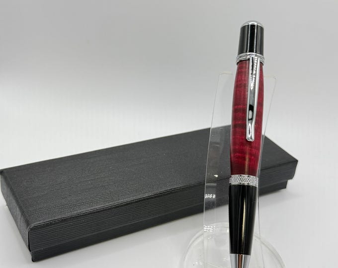 GAT04 - One-of-a-kind Red Stained Curly Maple Wood Executive Pen.