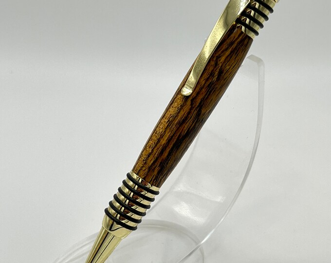 01WA- Beautiful Bocote Wood Click Pen with Gold Accents.
