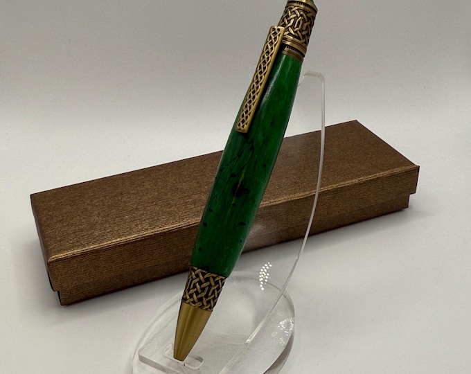 Celtic Green Spalted Tiger Oak Pen: Irish Gift