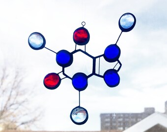 Caffeine Molecule - Stained Glass Molecule Suncatcher