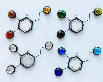 SPECIAL EDITION - Rainbow Dopamine Molecule Stained Glass Suncatcher