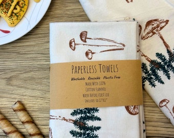Christmas Mushrooms Paperless Towels, 6 pack, 12x12, Flannel, Unpaper towels, Reusable Paper Towels, Christmas Kitchen Towels, Gift for her
