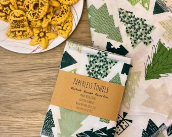 Christmas Tree Paperless Towels, 6 pack, 12x12, Flannel, Unpaper towels, Reusable Paper Towels, Christmas Kitchen Towels, Gift for her, Eco