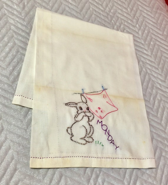 Vintage Cotton White Tablecloth ~ with Embroidery