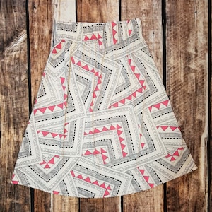 Size 14 Women - Flared A-line Ponte de Roma Pink and Black Abstracted Skirt