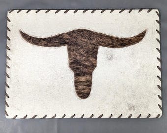Western Cowhide Longhorn Placemat 17x12 Whipstitch Rustic Decor NEW