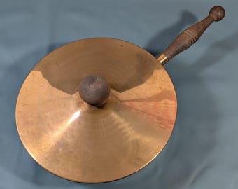 Frigideira vintage com tampa de cobre, em aço inoxidável e cabo de madeira, 24 cm (9,5 polegadas)