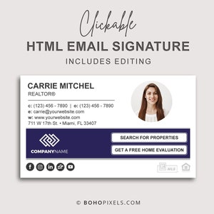 Email Signature, Clickable HTML Email Signature, Custom Gmail Signature, Custom Email Signature, Image Email Signature Design image 1