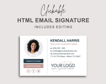 Email Signature, Clickable HTML Email Signature, Custom Gmail Signature, Custom Email Signature, Elegant Image Email Signature