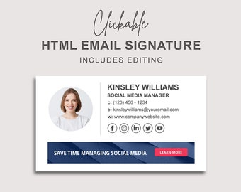 Clickable HTML Email Signature with a Banner Design, Custom Gmail Signature, Custom Email Signature, Banner Email Signature Design