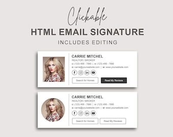 Clickable HTML Signature with Social Media Icons and Buttons, Custom Gmail Signature, Custom Email Signature, Email Signature with Buttons