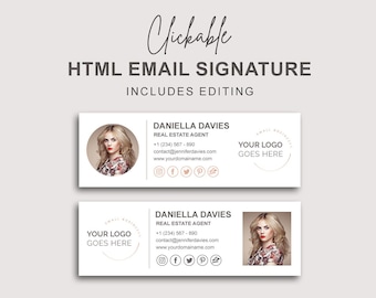 Email Signature, Clickable HTML Email Signature, Custom Gmail Signature, Custom Email Signature, Elegant Image Email Signature