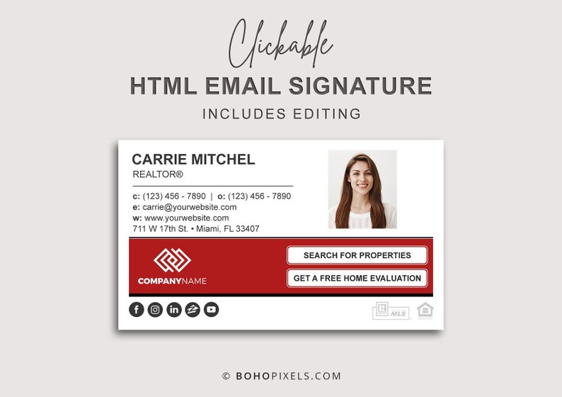 Email Signature, Clickable HTML Email Signature, Custom Gmail Signature, Custom Email Signature, Image Email Signature Design image 2