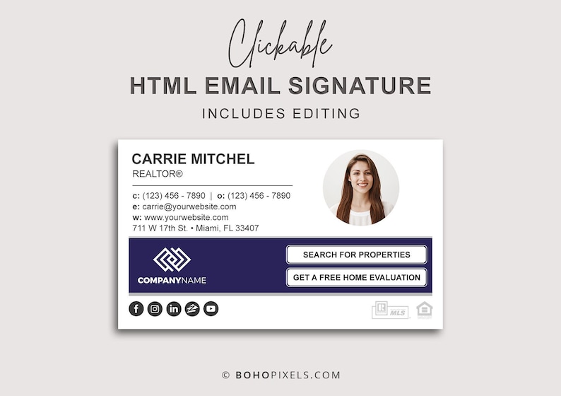 Email Signature, Clickable HTML Email Signature, Custom Gmail Signature, Custom Email Signature, Image Email Signature Design image 1