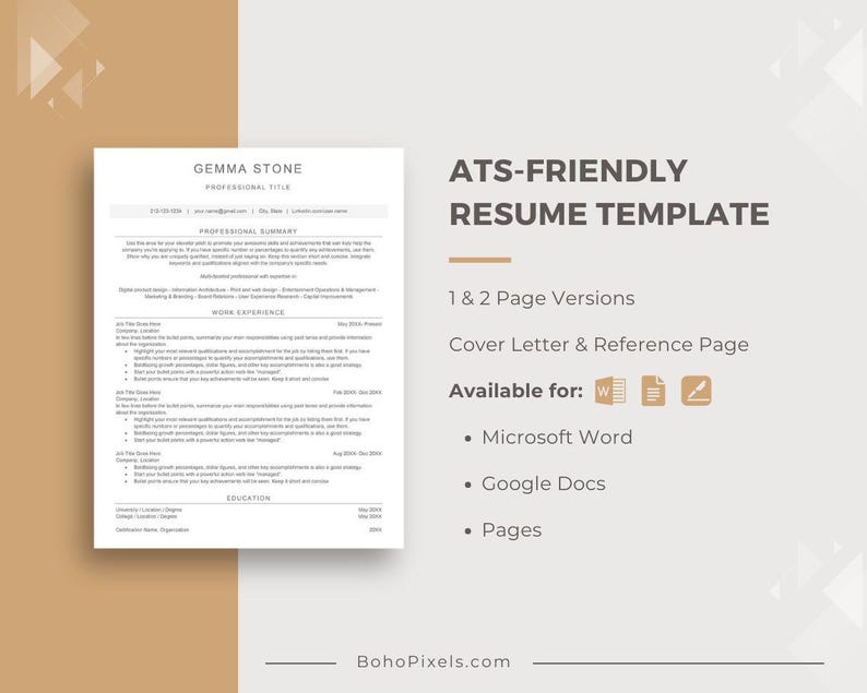 Availability Resume Minimalist ATS Resume Template for Google Docs, Word and Pages, ATS ...