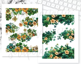 Green & Gold Florals Printable Planner Stickers Clip Art Digital Download