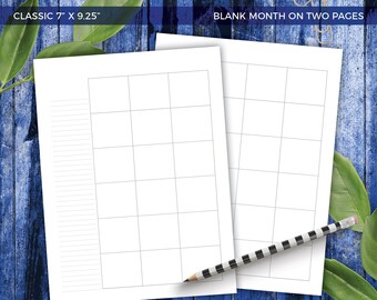 CLASSIC Blank Month On Two Pages Printable Planner Inserts Monthly Calendar