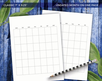 CLASSIC Undated Month On One Page Printable Planner Inserts