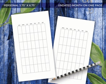 PERSONAL Undated Month On One Page Printable Planner Inserts