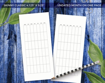 SKINNY CLASSIC Undated Month On One Page Printable Planner Inserts