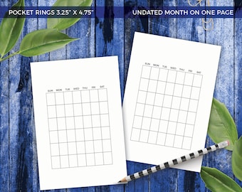 POCKET RINGS Undated Month On One Page Printable Planner Inserts