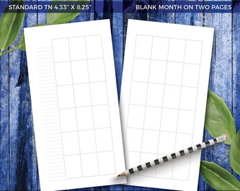 STANDARD TN Traveler's Notebook Blank Month On Two Pages Printable Planner Inserts Monthly Calendar