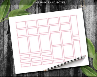 LIGHT PINK Basic Boxes Printable Planner and Journal Functional Stickers