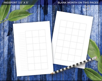 PASSPORT Blank Month On Two Pages Printable Planner Inserts Monthly Calendar