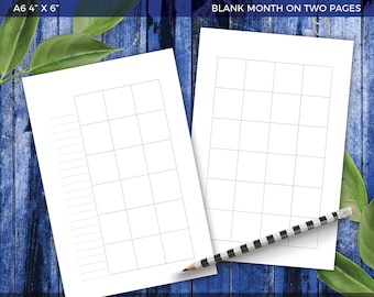 A6 4X6 Blank Month On Two Pages Printable Planner Inserts Monthly Calendar